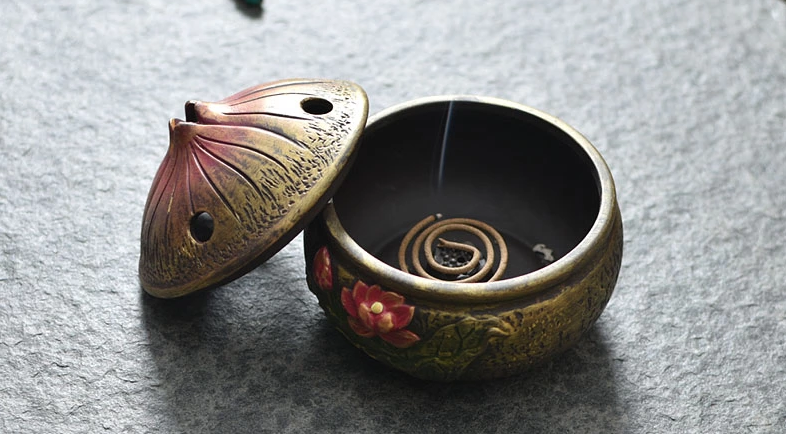 仿古蓮花檀香盤，禪意陶瓷香爐