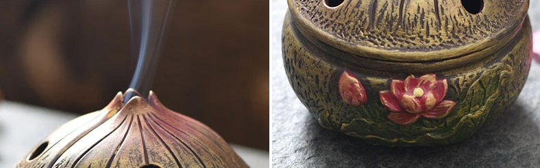 仿古蓮花檀香盤，禪意陶瓷香爐