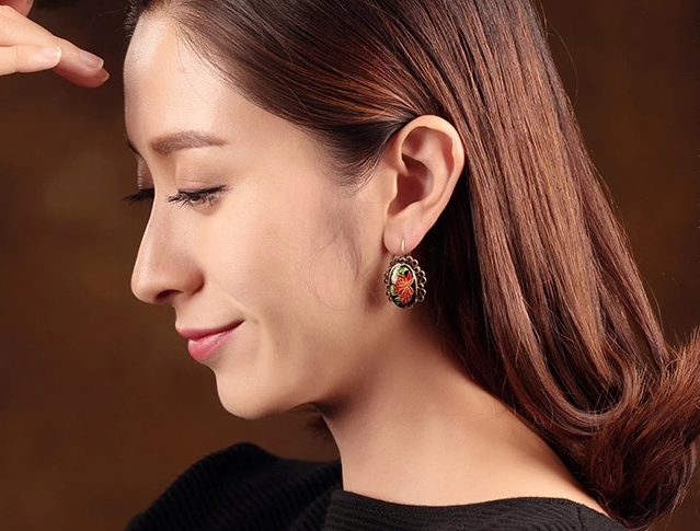 簡約耳扣，復(fù)古景泰藍耳環(huán)首飾