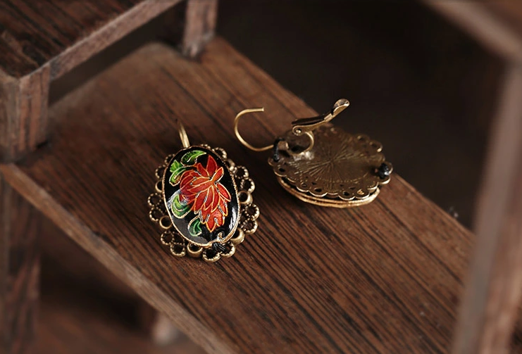 簡約耳扣，復(fù)古景泰藍耳環(huán)首飾