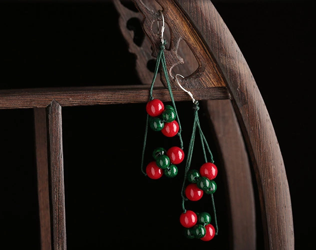 盛夏之果耳環(huán)，紅綠復(fù)古耳墜首飾