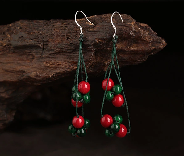 盛夏之果耳環(huán)，紅綠復(fù)古耳墜首飾