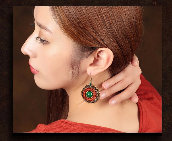 陌上楓紅耳環(huán)，復(fù)古圓圈耳墜首飾