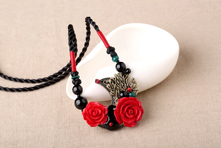 匠心啟航閱讀紅色玫瑰吊墜復古項鏈新娘首飾