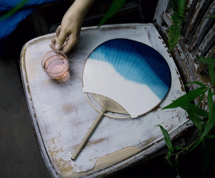 藍(lán)染匠心啟航閱讀團(tuán)扇，古風(fēng)古典中式手工扇子