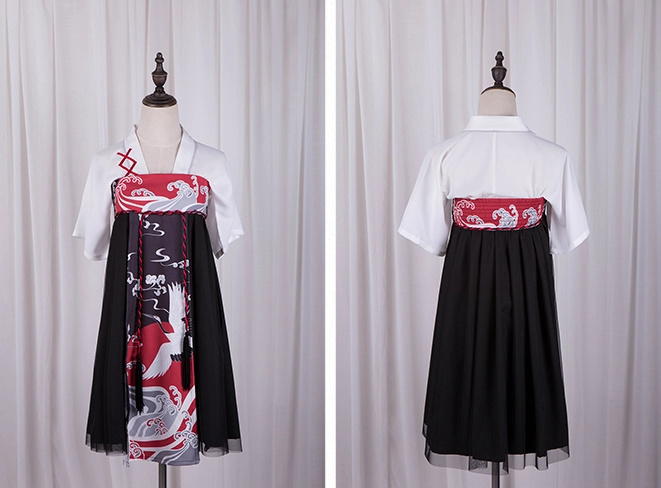 古風漢元素女童仙鶴印花齊胸襦裙古裝漢服