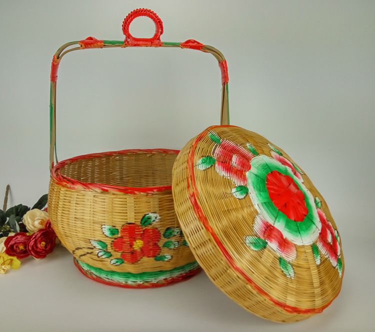 手工竹編竹籃，手繪彩繪禮品籃