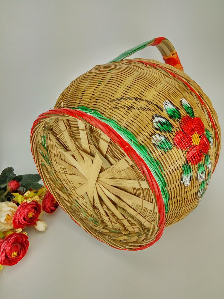 手工竹編竹籃，手繪彩繪禮品籃