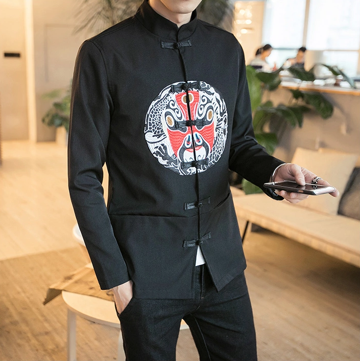 中國傳統(tǒng)元素臉譜刺繡匠心啟航閱讀唐裝