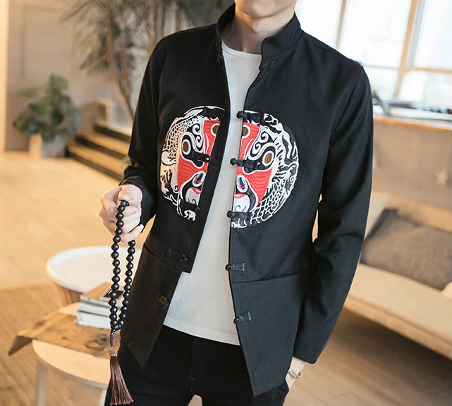 中國傳統(tǒng)元素臉譜刺繡匠心啟航閱讀唐裝