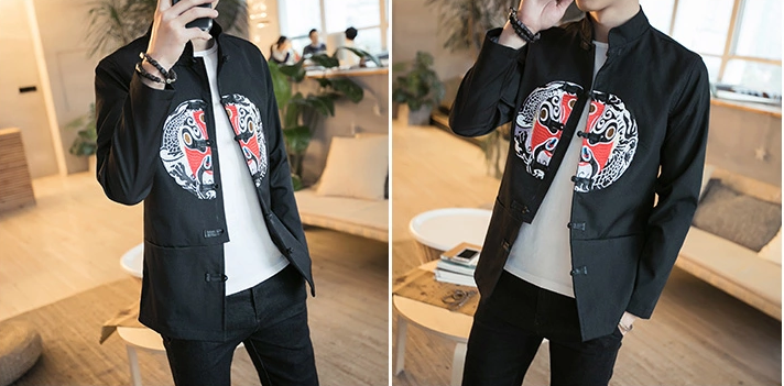 中國傳統(tǒng)元素臉譜刺繡匠心啟航閱讀唐裝