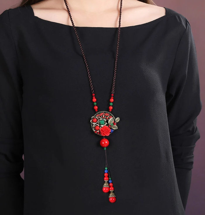 匠心啟航閱讀紅色配飾民族風(fēng)吊墜長(zhǎng)款項(xiàng)鏈