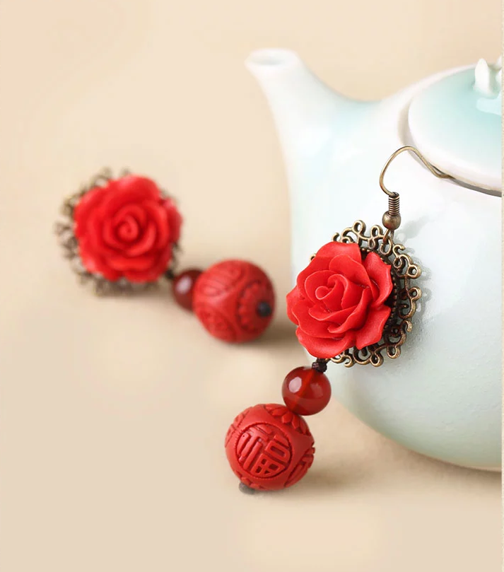 匠心啟航閱讀紅色耳墜新娘配飾漆雕耳環(huán)