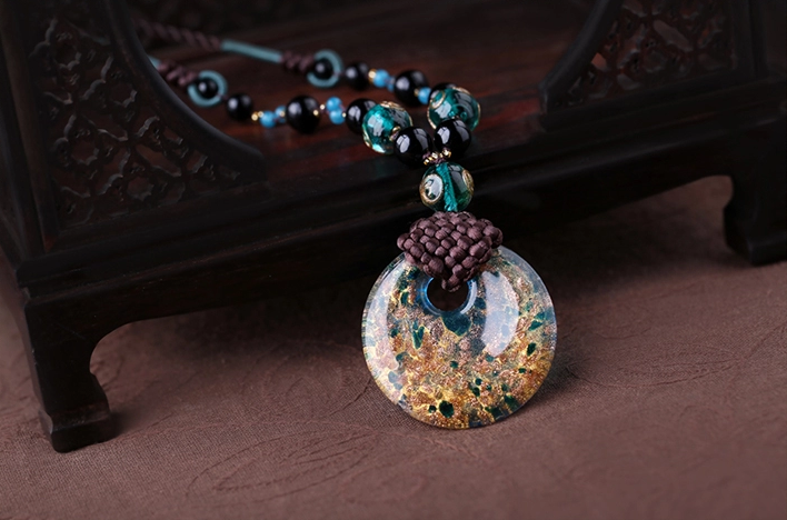 復古毛衣鏈古風琉璃吊墜項鏈