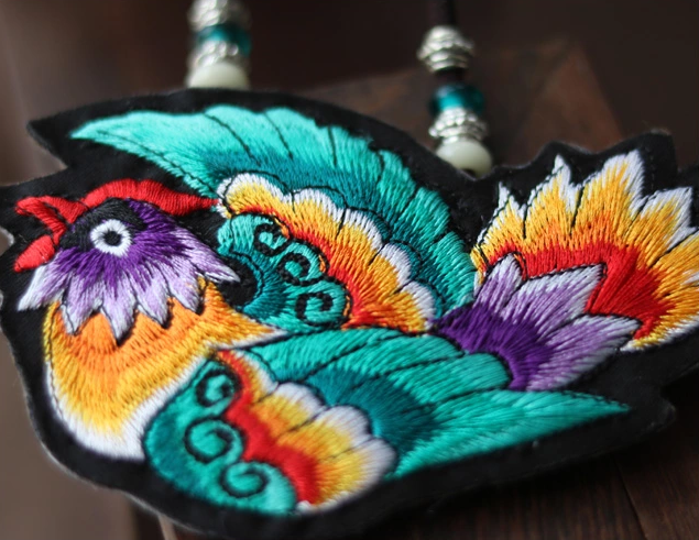 民族風(fēng)刺繡靈雀長款掛件掛飾配飾項(xiàng)鏈