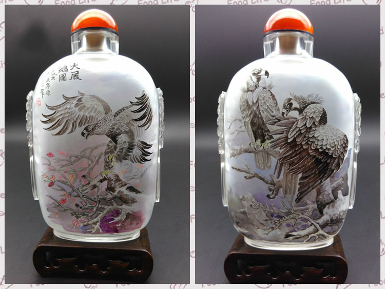 手工工藝水晶雕刻獸頭純手繪內(nèi)畫鼻煙壺