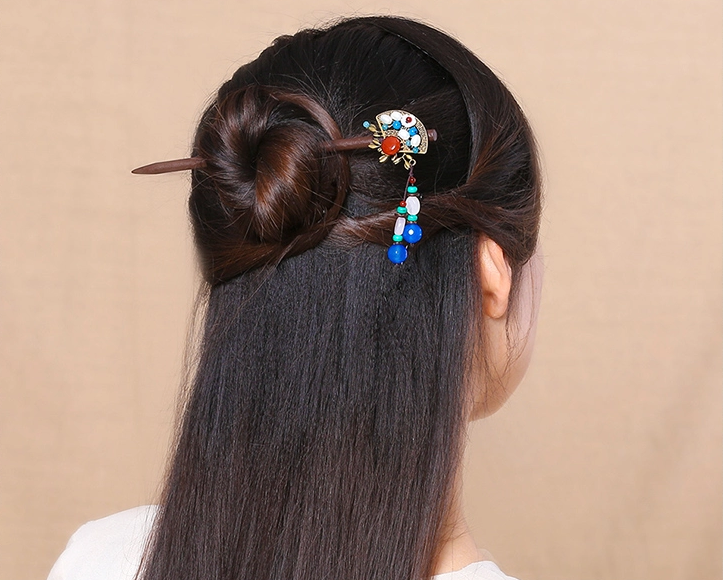 復(fù)古發(fā)簪扇形步搖木簪古典盤(pán)發(fā)簪子頭飾