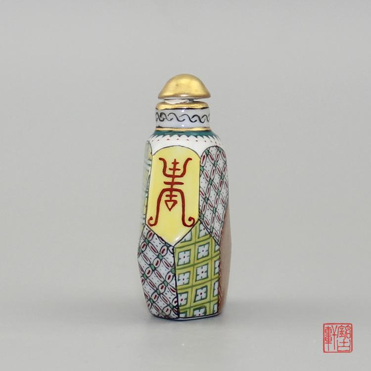 民族特色手繪粉彩描金幾何陶瓷鼻煙壺