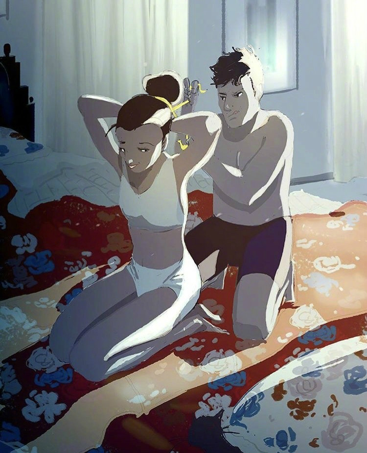 兩個(gè)人的時(shí)光，唯美插畫(huà)