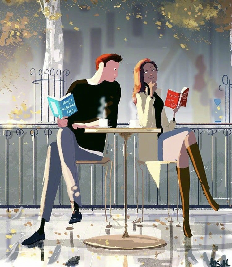 兩個(gè)人的時(shí)光，唯美插畫(huà)