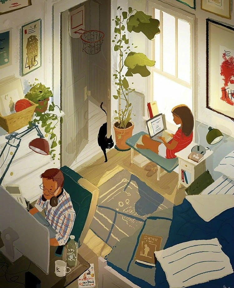 兩個(gè)人的時(shí)光，唯美插畫(huà)