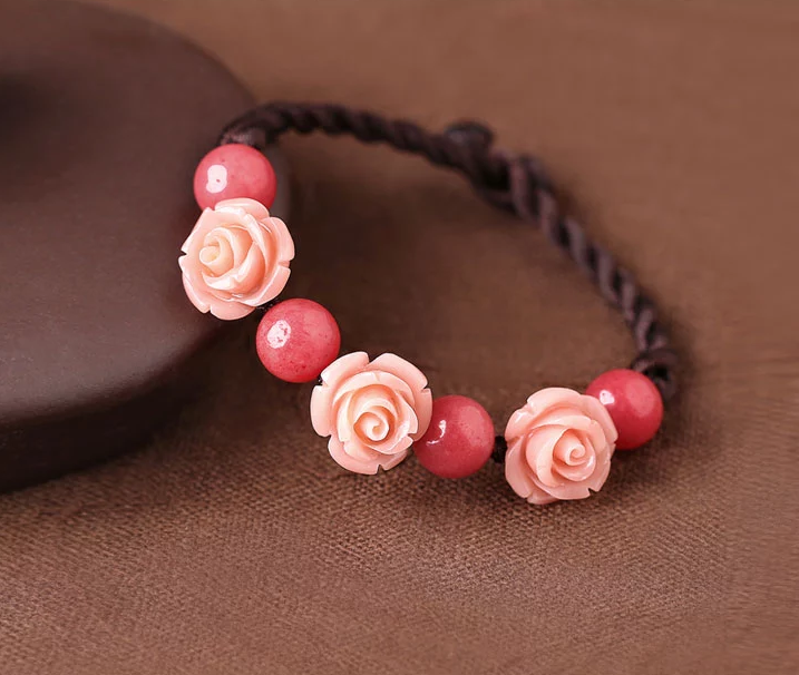 匠心啟航閱讀手工編織玫瑰花手鏈