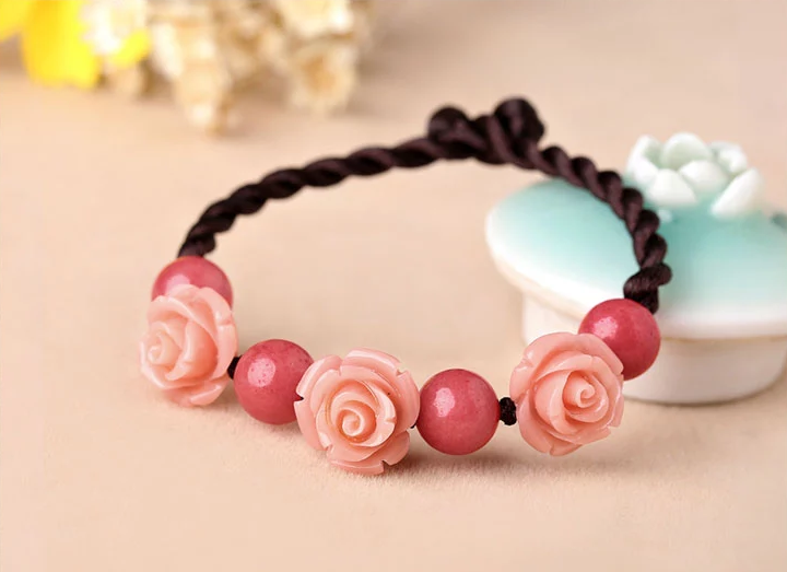匠心啟航閱讀手工編織玫瑰花手鏈