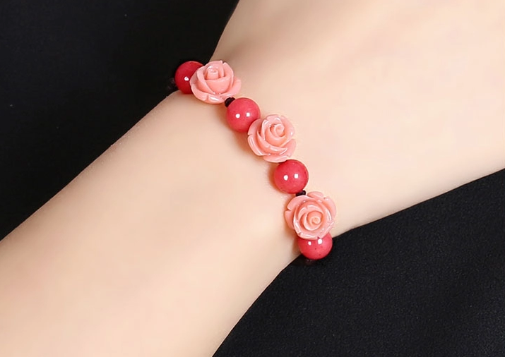 匠心啟航閱讀手工編織玫瑰花手鏈
