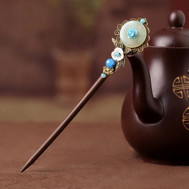 岫玉平安扣盤(pán)發(fā)簪子頭飾