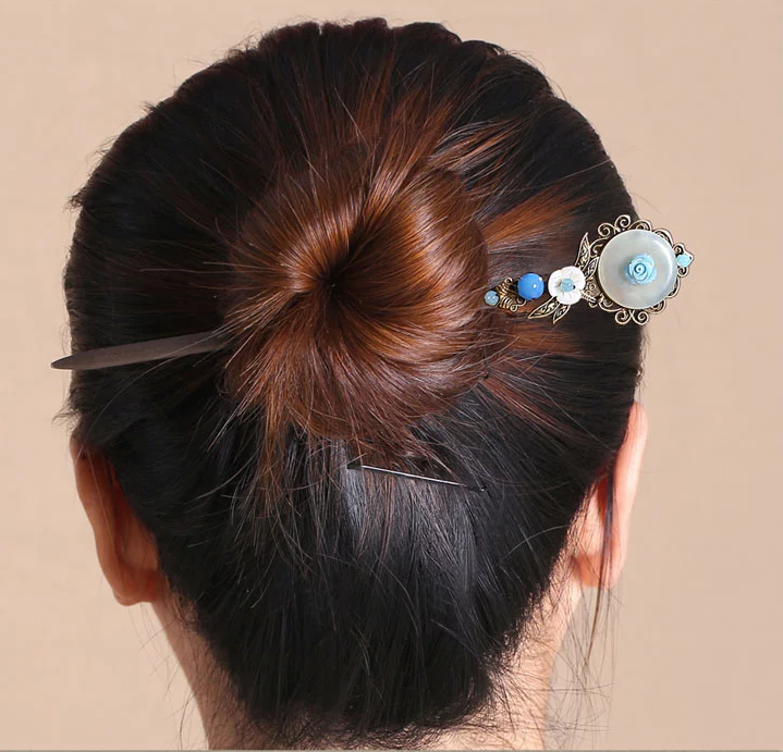 岫玉平安扣盤(pán)發(fā)簪子頭飾