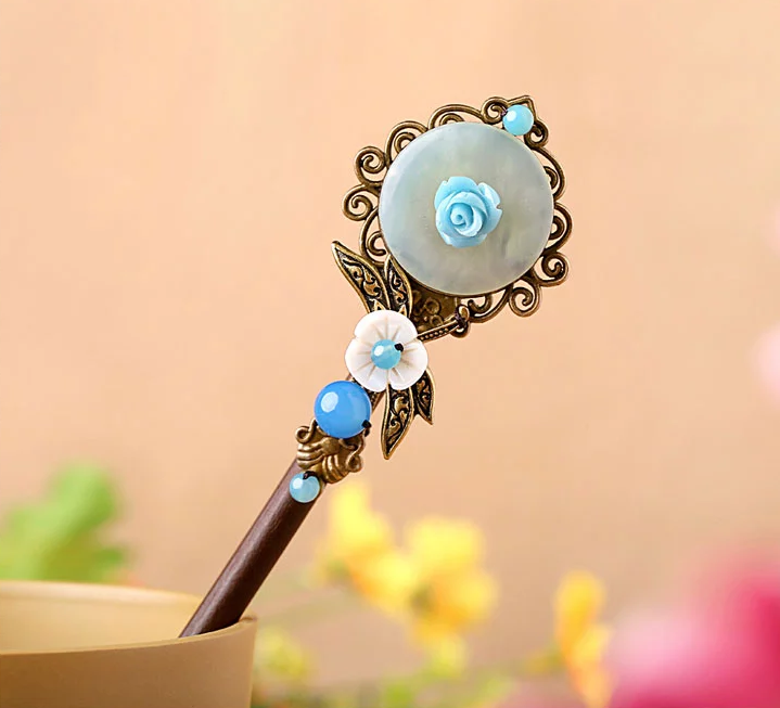 岫玉平安扣盤(pán)發(fā)簪子頭飾