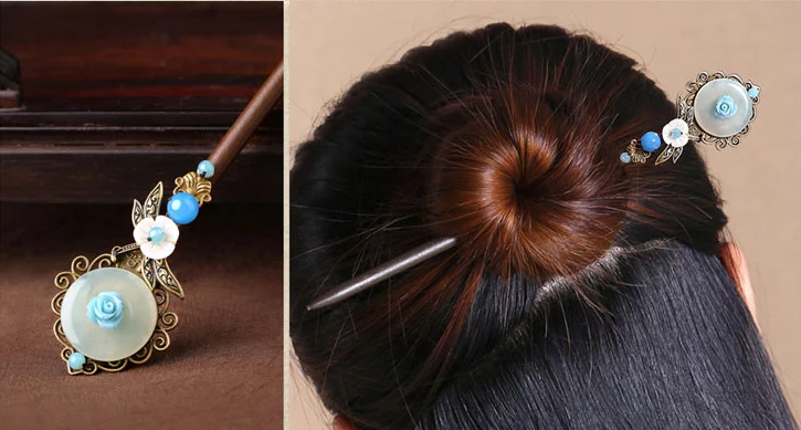 岫玉平安扣盤(pán)發(fā)簪子頭飾