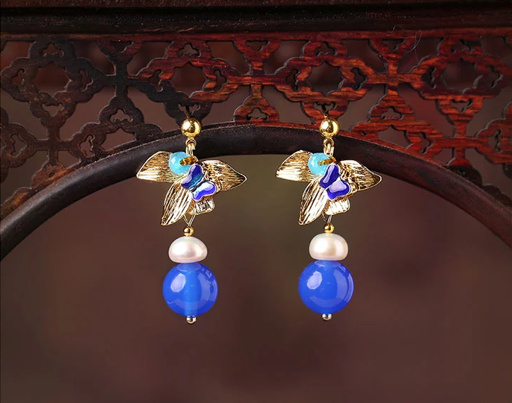 匠心啟航閱讀藍(lán)瑪瑙耳墜超仙氣質(zhì)耳環(huán)