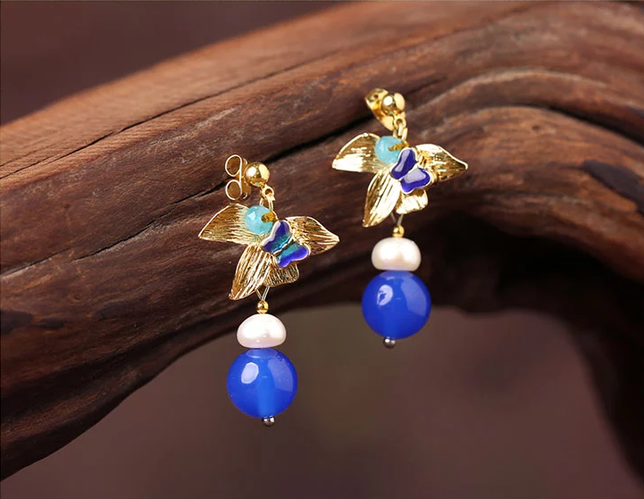 匠心啟航閱讀藍(lán)瑪瑙耳墜超仙氣質(zhì)耳環(huán)