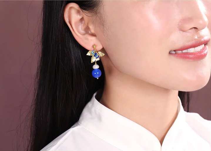 匠心啟航閱讀藍(lán)瑪瑙耳墜超仙氣質(zhì)耳環(huán)