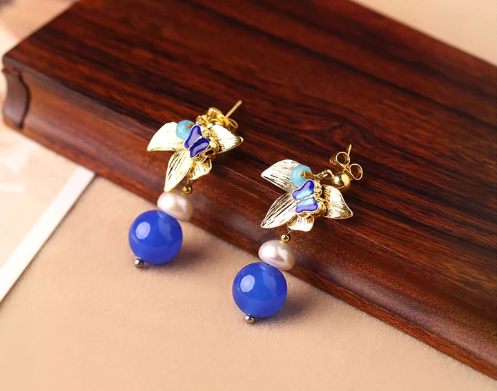 匠心啟航閱讀藍(lán)瑪瑙耳墜超仙氣質(zhì)耳環(huán)