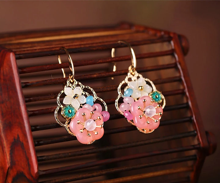 匠心啟航閱讀甜美少女粉色花朵氣質(zhì)耳環(huán)