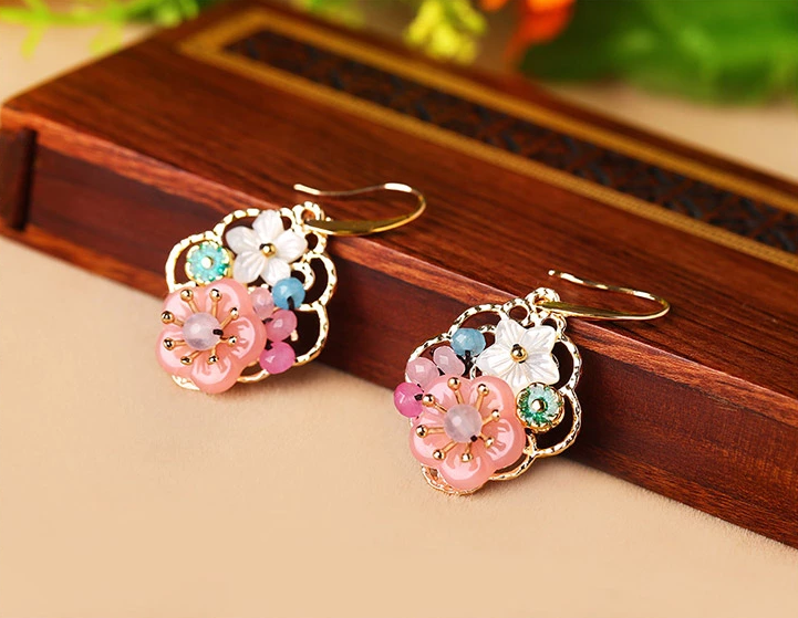 匠心啟航閱讀甜美少女粉色花朵氣質(zhì)耳環(huán)