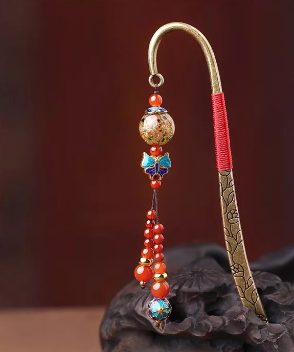 匠心啟航閱讀古典復(fù)古金屬瑪瑙流蘇書簽