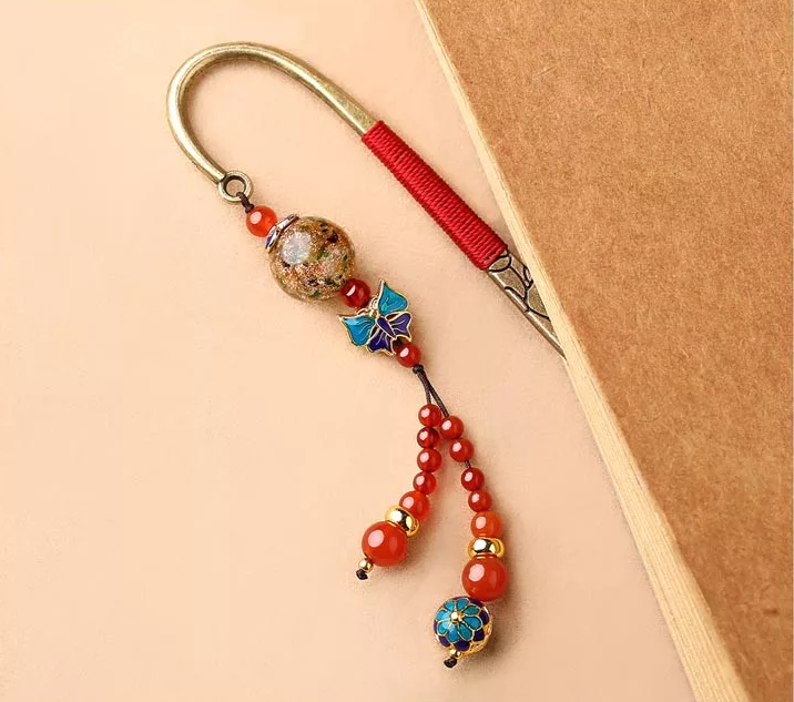 匠心啟航閱讀古典復(fù)古金屬瑪瑙流蘇書簽