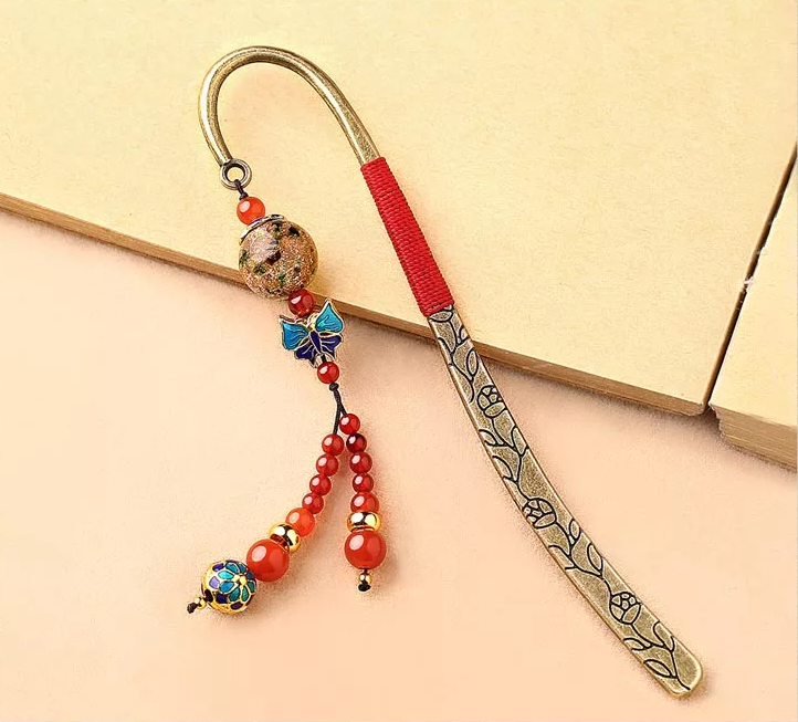 匠心啟航閱讀古典復(fù)古金屬瑪瑙流蘇書簽