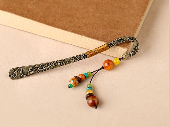 民族風古典復古金屬瑪瑙書簽