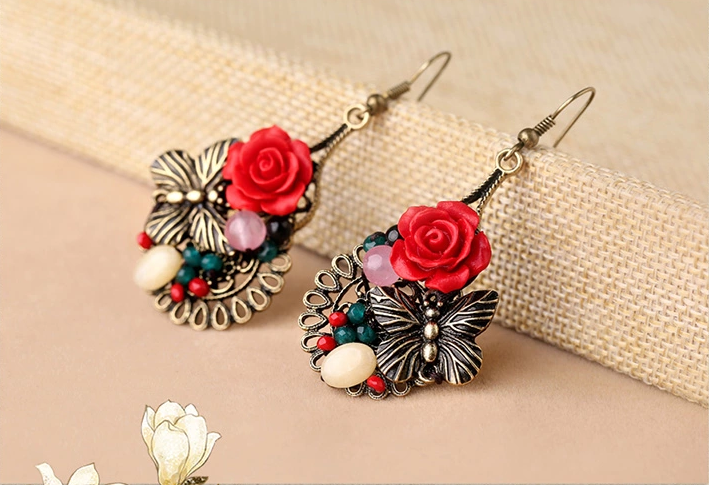 匠心啟航閱讀典雅新娘首飾文藝氣質(zhì)玫瑰耳環(huán)