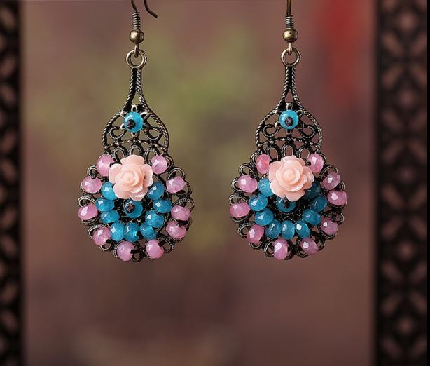 匠心啟航閱讀復古旗袍首飾琉璃耳墜耳環(huán)