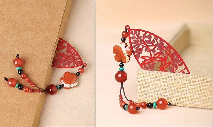 古典匠心啟航閱讀鏤空古風(fēng)紅色葉子書簽