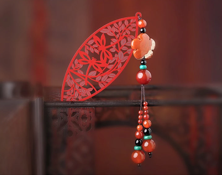 古典匠心啟航閱讀鏤空古風(fēng)紅色葉子書簽