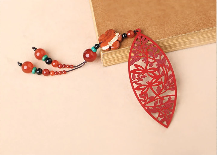 古典匠心啟航閱讀鏤空古風(fēng)紅色葉子書簽