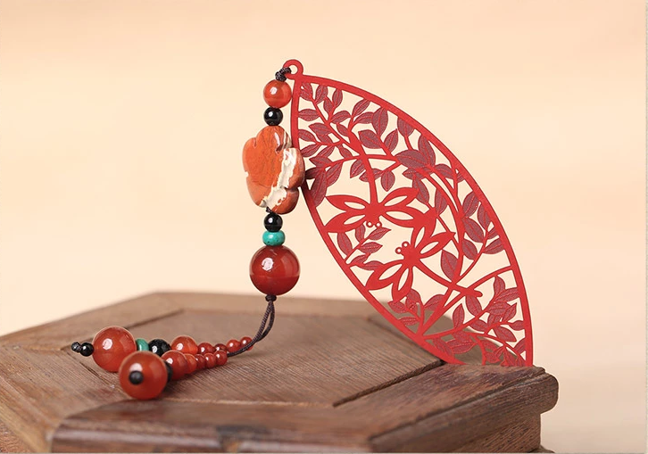 古典匠心啟航閱讀鏤空古風(fēng)紅色葉子書簽