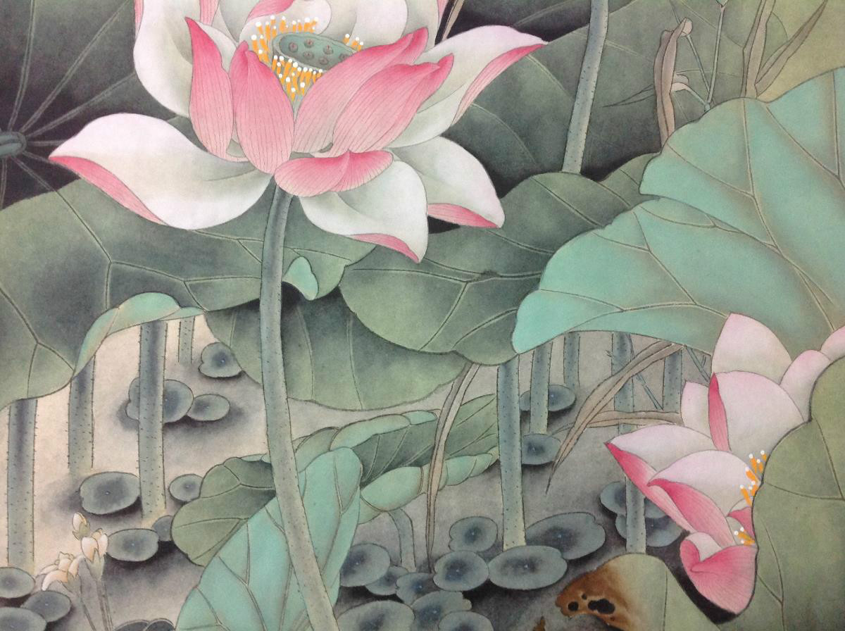 國(guó)畫(huà)荷花，鴛鴦戲水