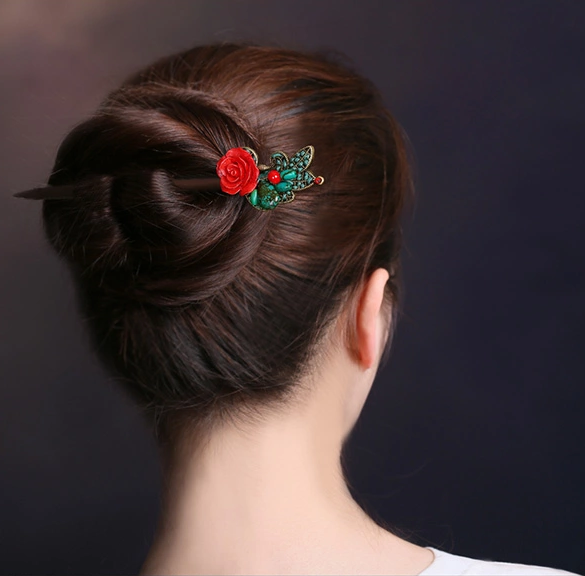 匠心啟航閱讀古典盤(pán)發(fā)發(fā)飾玫瑰花新娘頭飾簪子